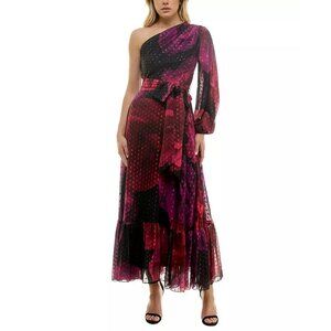 Taylor Womens Printed One-Shoulder Maxi Dress Black English Rose Size 2 NWT
